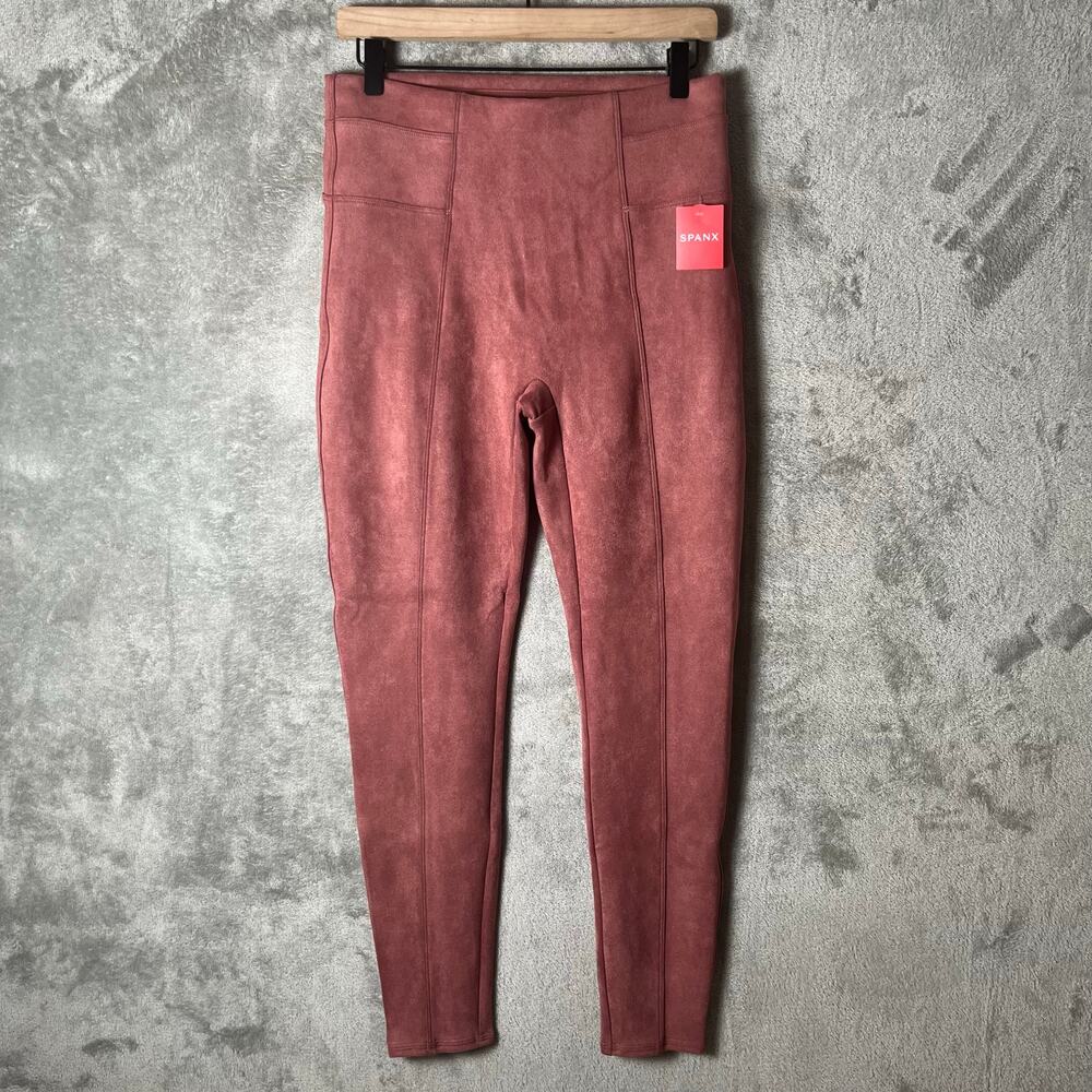 Spanx Faux Suede Leggings Rich Rose Size Large High Waisted New
